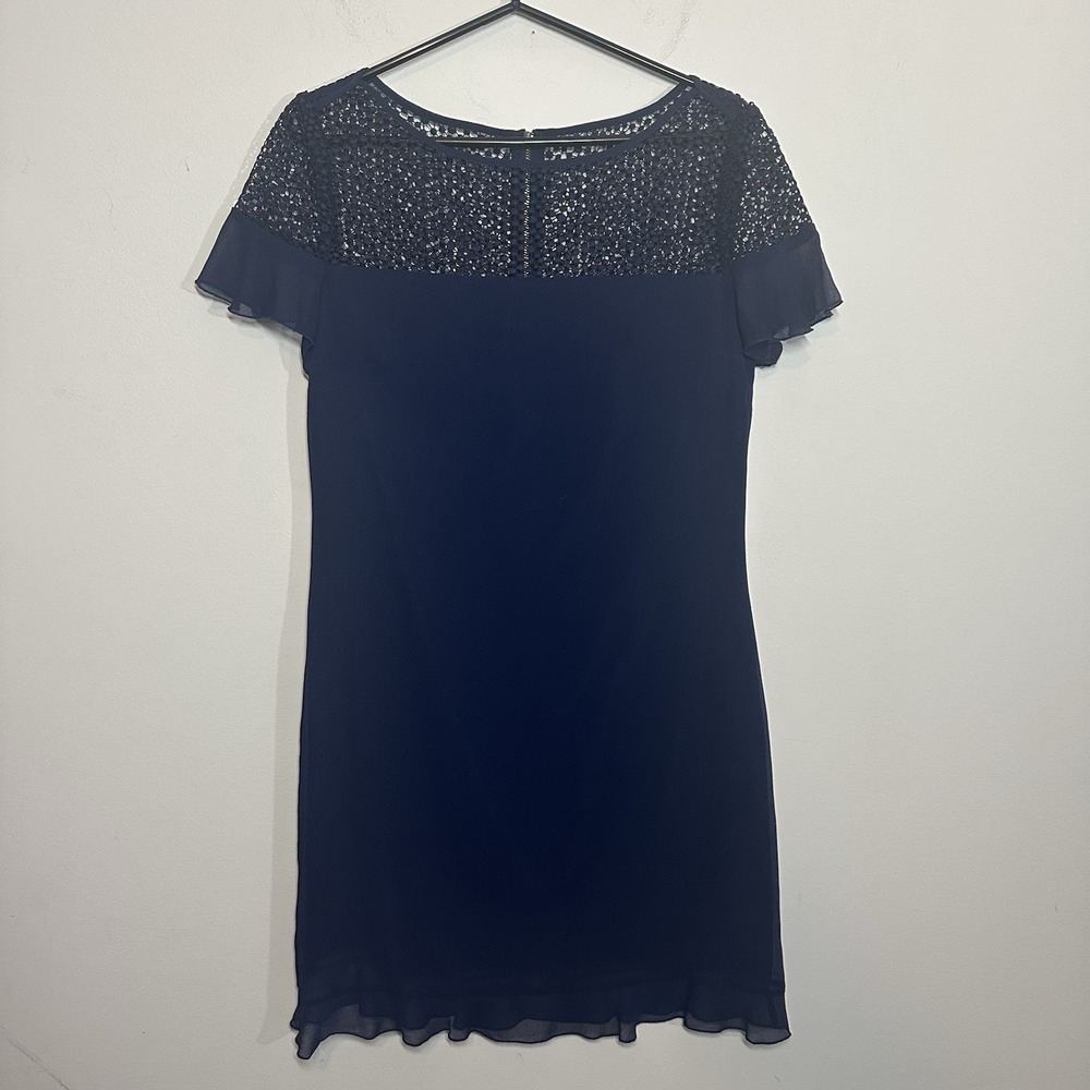 Karl Lagerfeld Navy‎ Blue Short Cocktail/ Evening Dress Short Sleeves Sz 6 EUC